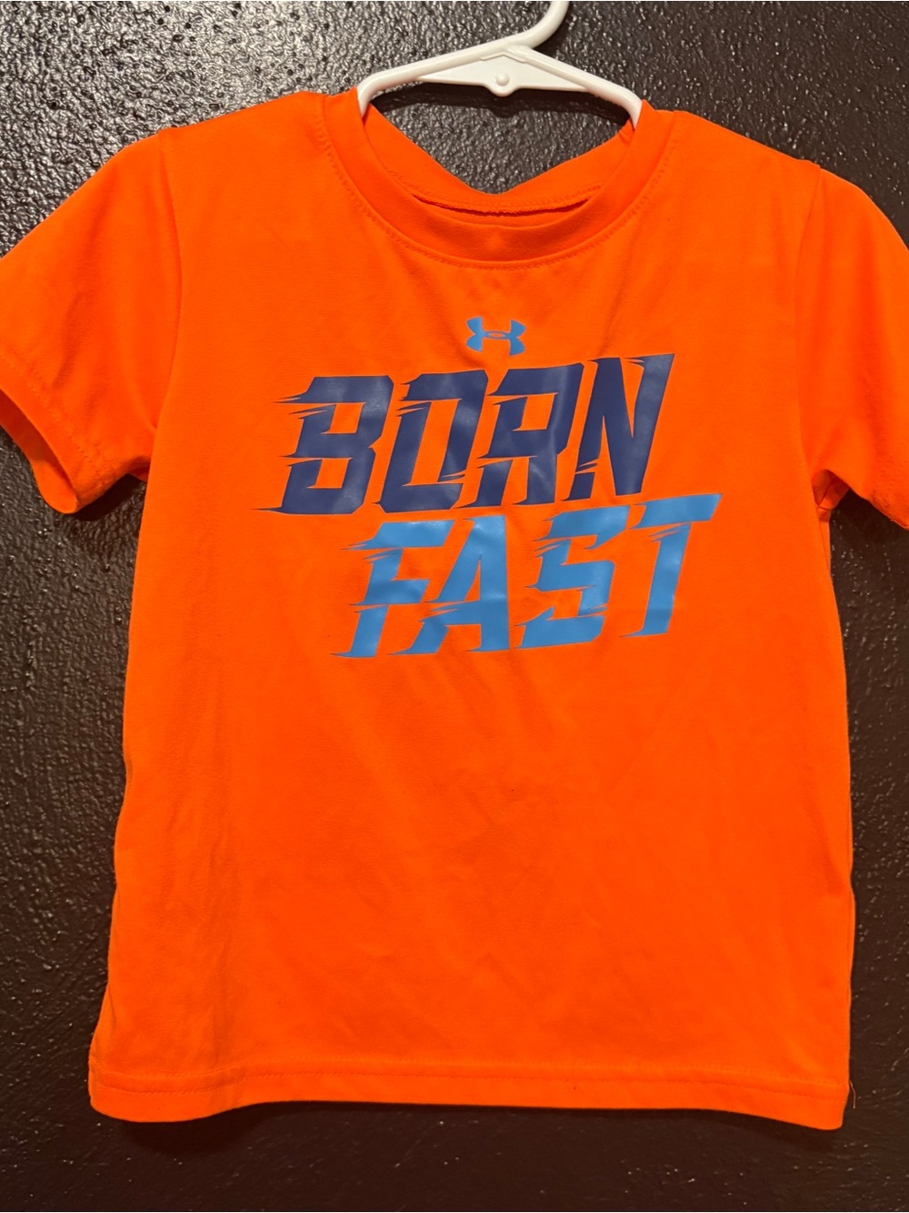 Under Armour Bright Orange Boys' 'Born Fast' Graphic Tee with Blue Logo 24M